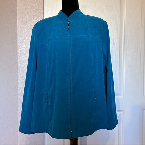 dressbarn Jackets & Blazers - Dressbarn Woman Sueded Polyester Teal Blue Full Zip Blazer Jacket Size 2X